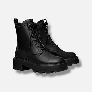 Tory Burch Double T Logo Lug Sole Leather Platform Vachetta Boots Black 8 $500